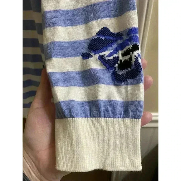 Talbots Womens Blue & White 3/4 Sleeve Striped Floral Knit Sweater Plus Size 1X - Picture 6 of 9